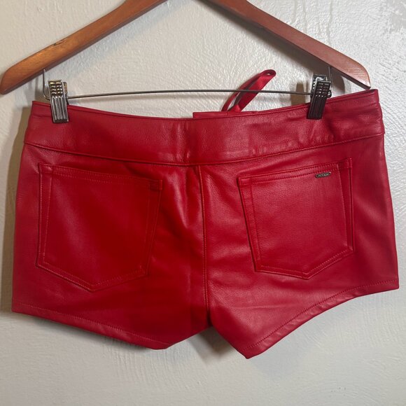 EB Denim Red Leather Micro Lace Up Shorts NWT - Picture 5 of 5
